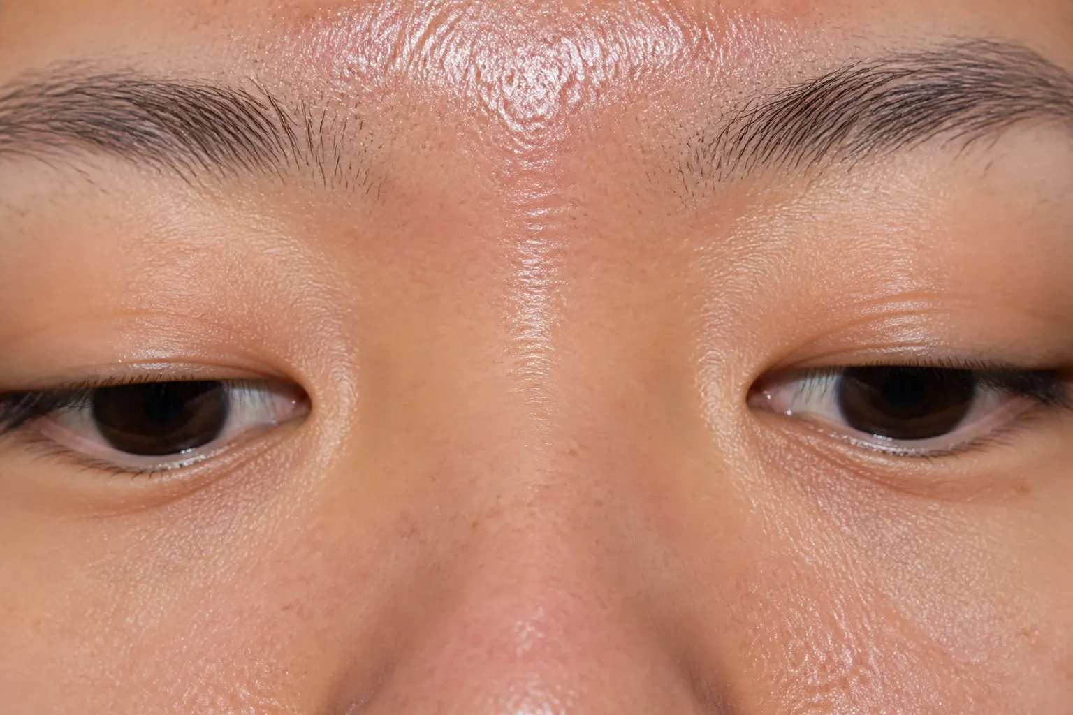 Close-up of oily shiny facial skin