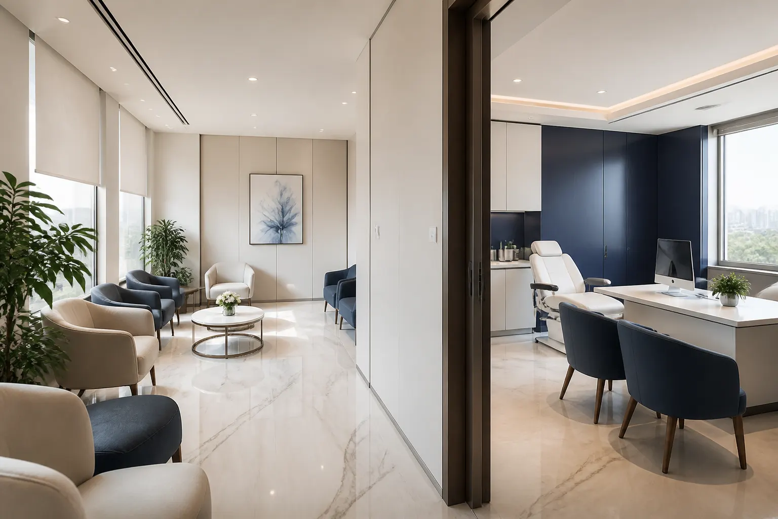Calm private healthcare interior used for consultations
